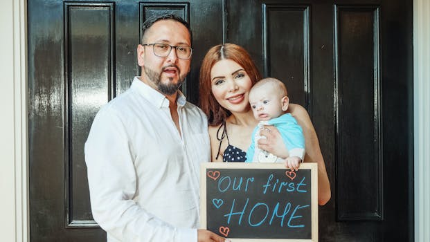 happy family in front of their new home