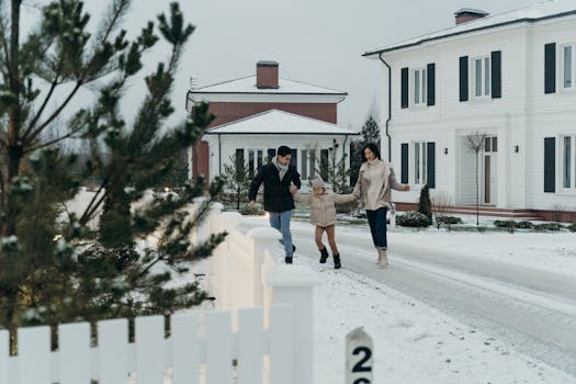 happy family in front of their house