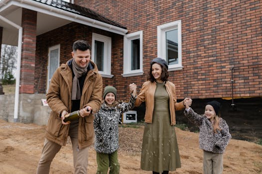 image of a happy family in front of their new home