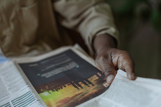 person reading financial news